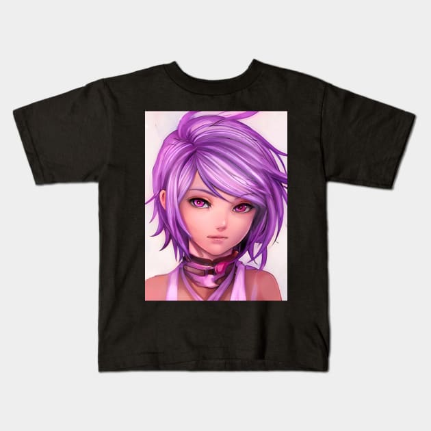 Purple Hair Anime Girl Kids T-Shirt by animegirlnft